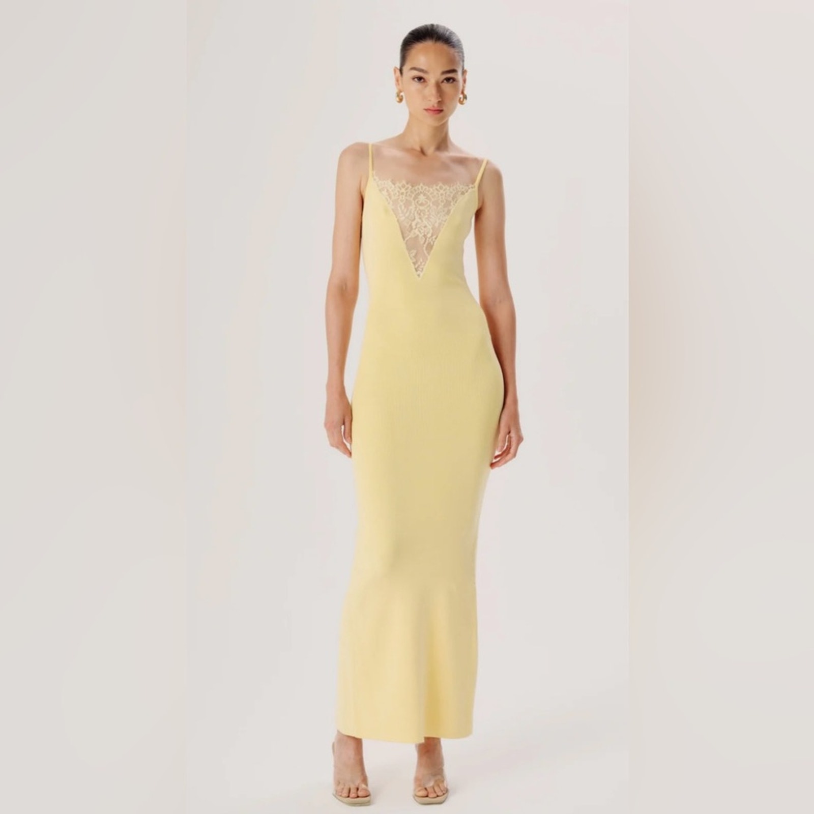 Ronny Kobo Janae Buttercream Yellow Spaghetti Strap Knit Maxi Dress